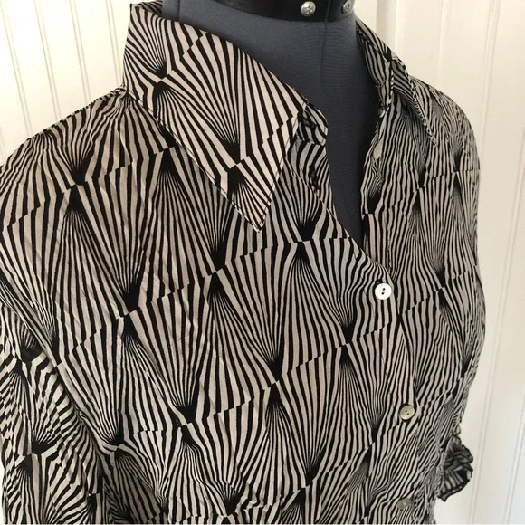Vintage 90s 2000s Y2K Psychedelic Swirl Black and White Op Art Sexy Sheer Blouse - Picture 9 of 12